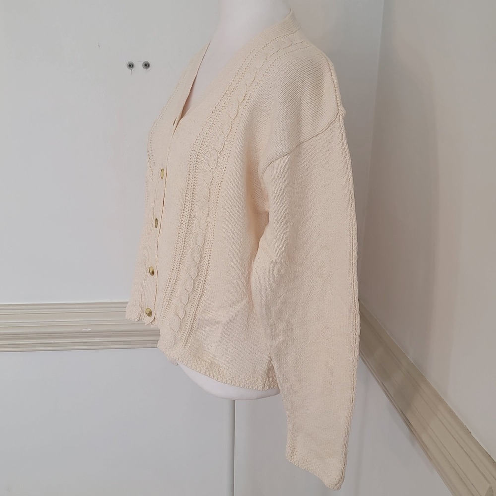 Liz Wear Vintage Cardigan Sweater Cable Knit Button Front Cream Women's Large - Picture 3 of 10